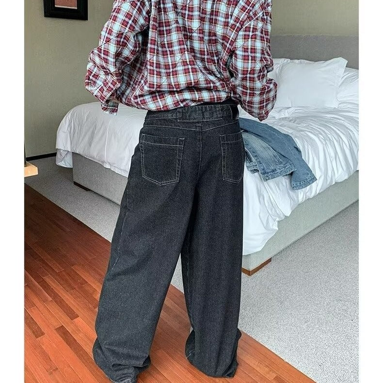 Washed Distressed Wide Leg Jeans
