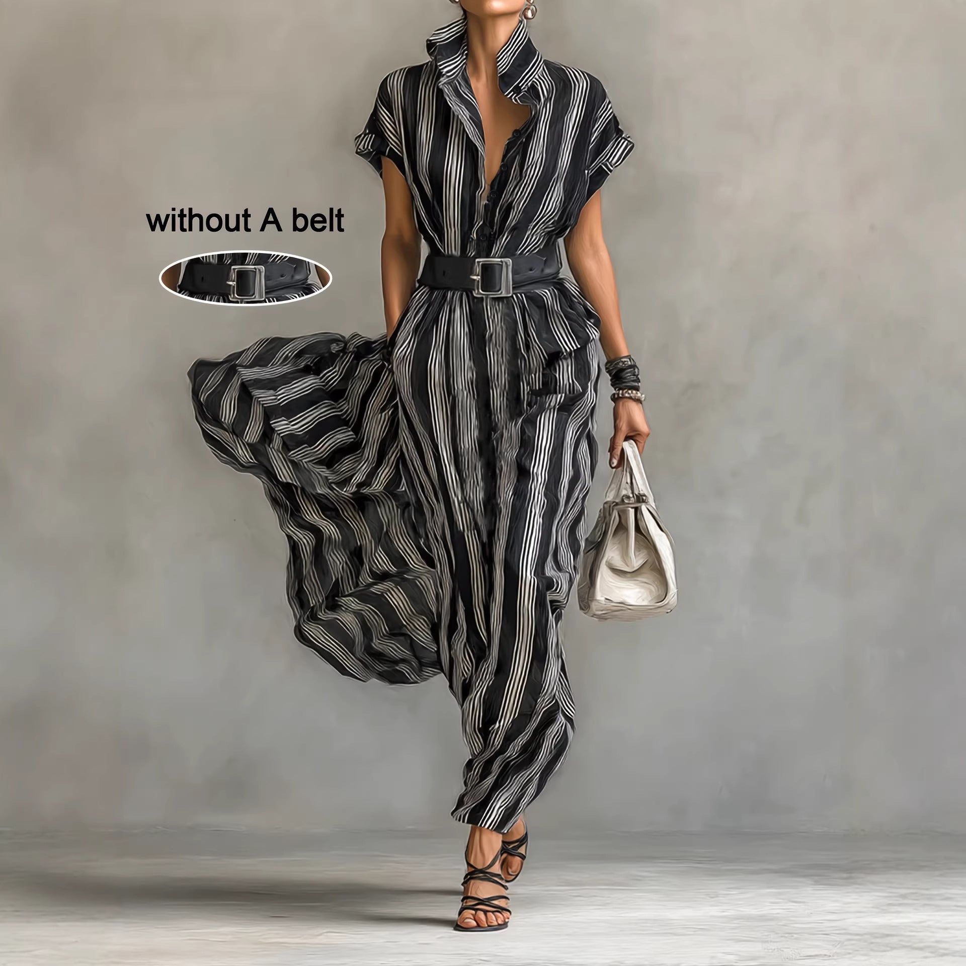 Elegant Striped Shirt Dress