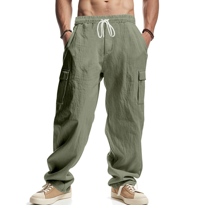 Workwear Multi-Pocket Straight Linen Pants