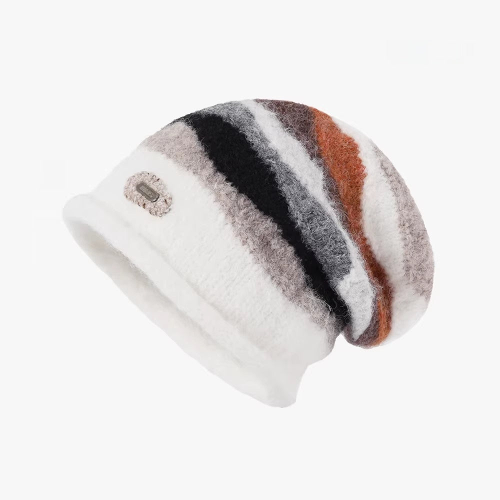 Retro Striped Color-Block Knit Beanie
