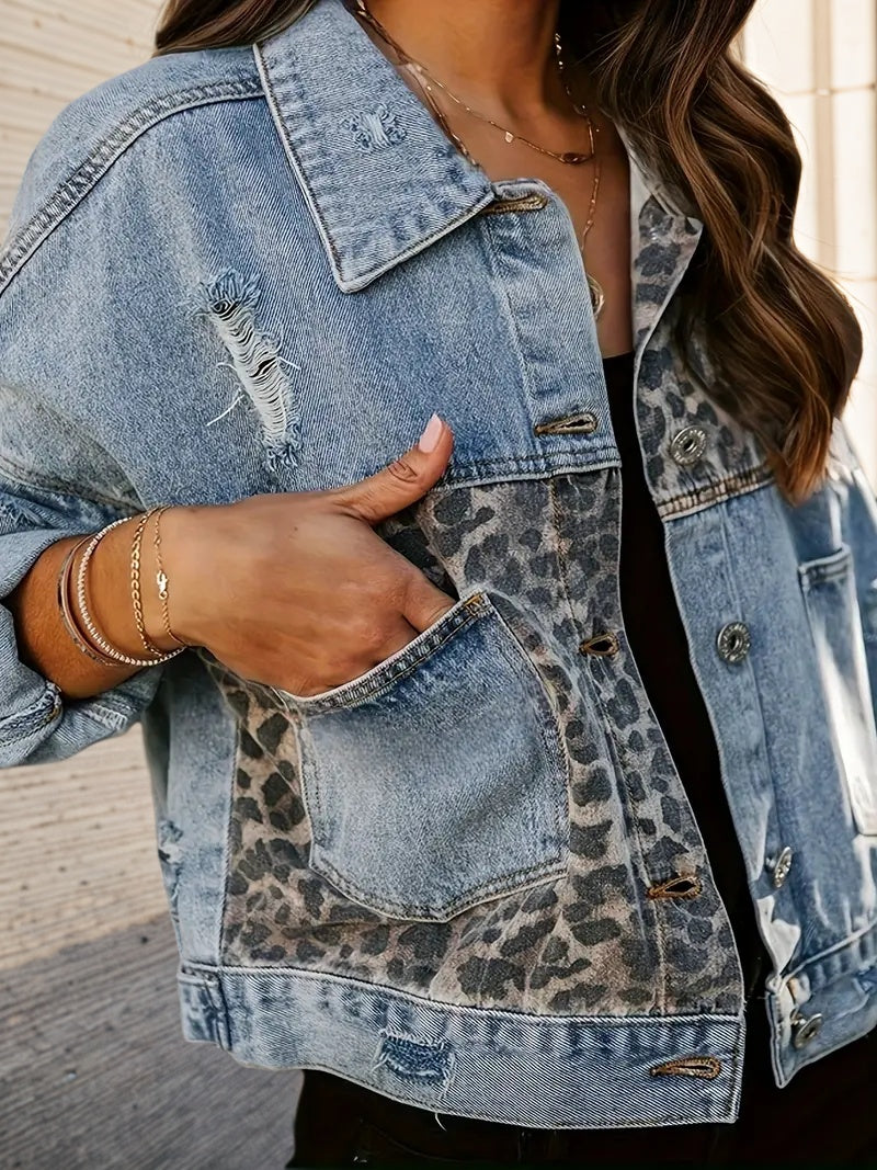 Leopard Patch Denim Jacket | USA Shipping Only