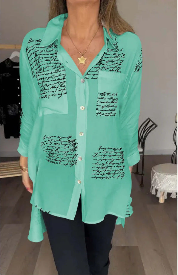 Loose Letter Print Long Sleeve Shirt