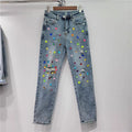 High Waist Ripped Diamond Embellished Slimming Jeans