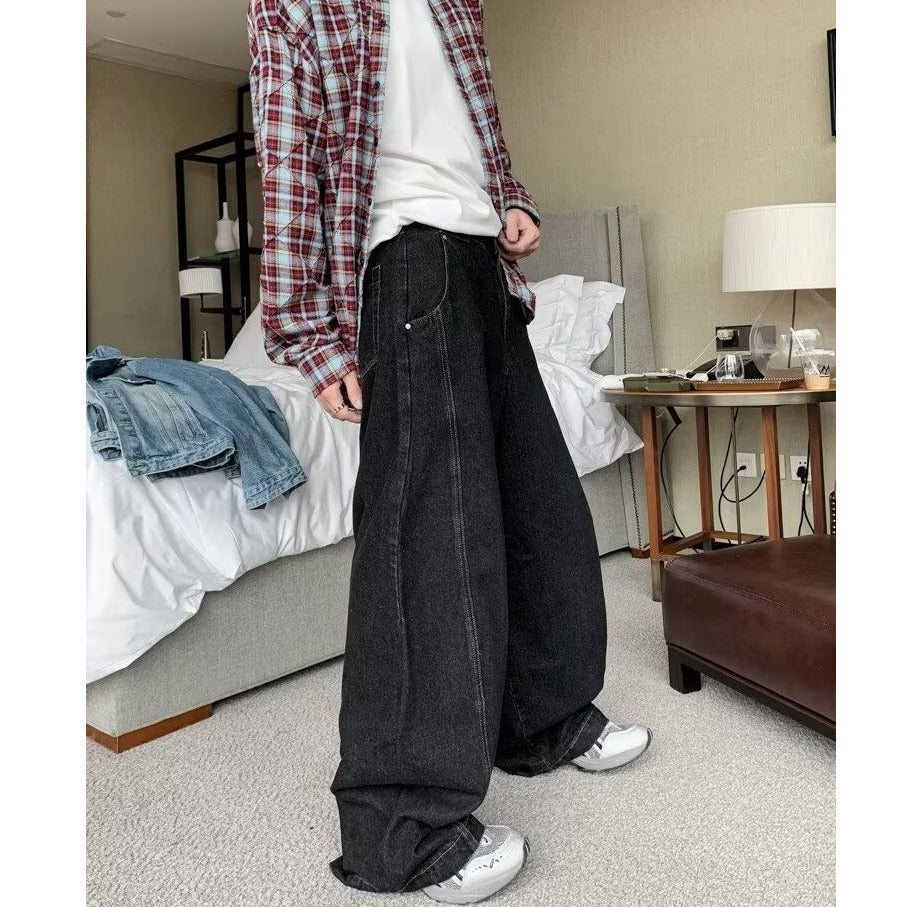 Washed Distressed Wide Leg Jeans