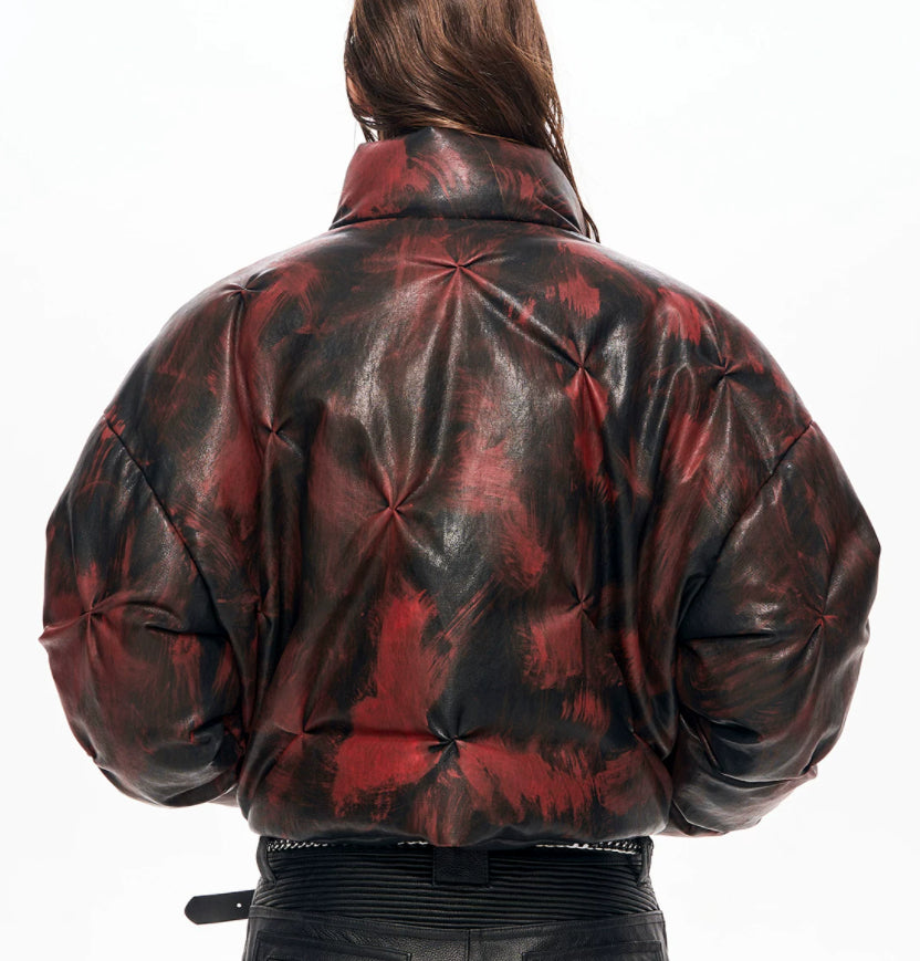 Unisex Cropped Leather Puffer Jacket