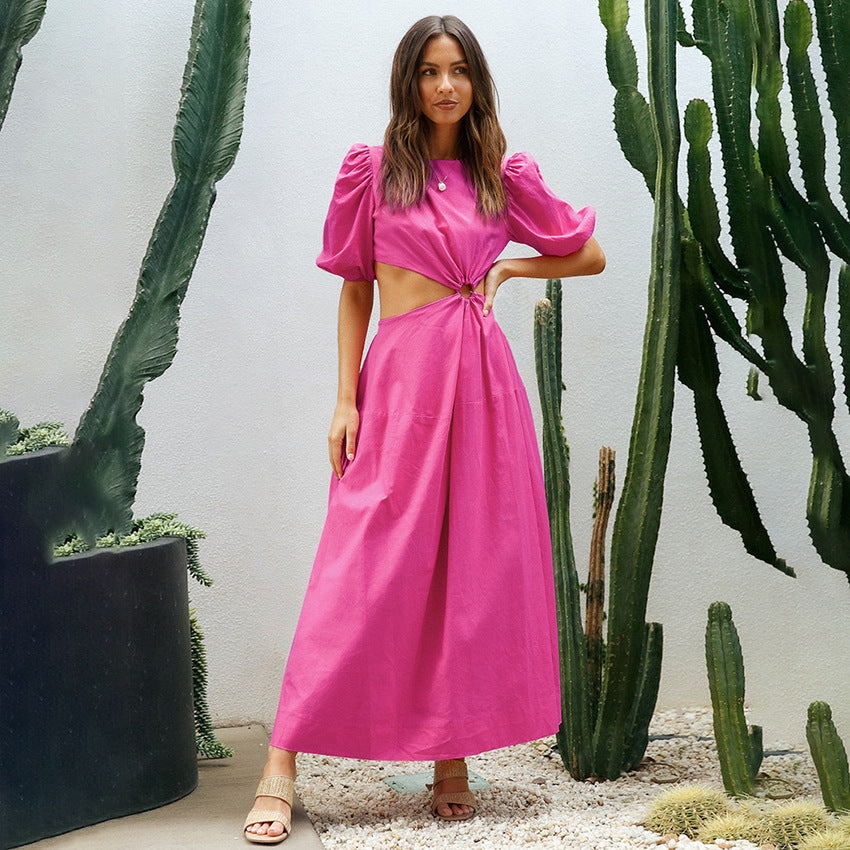 Asymmetric Vacation Puff Sleeve Dress