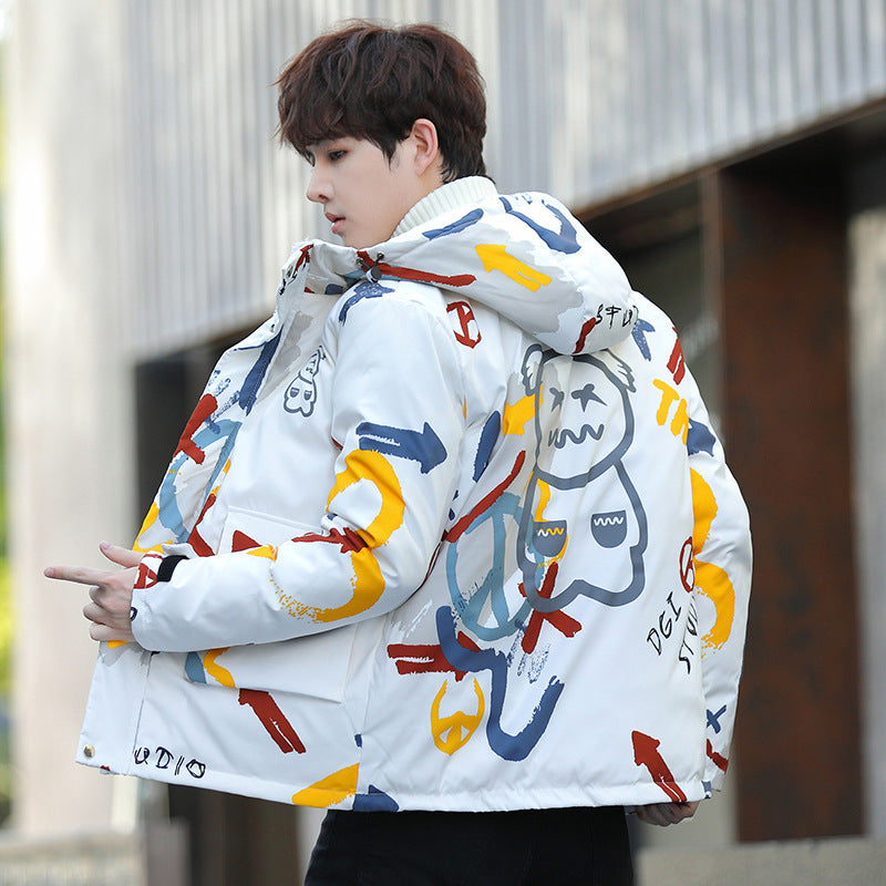 Padded Hooded Graffiti Jacket