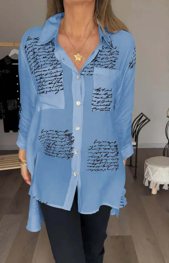 Loose Letter Print Long Sleeve Shirt