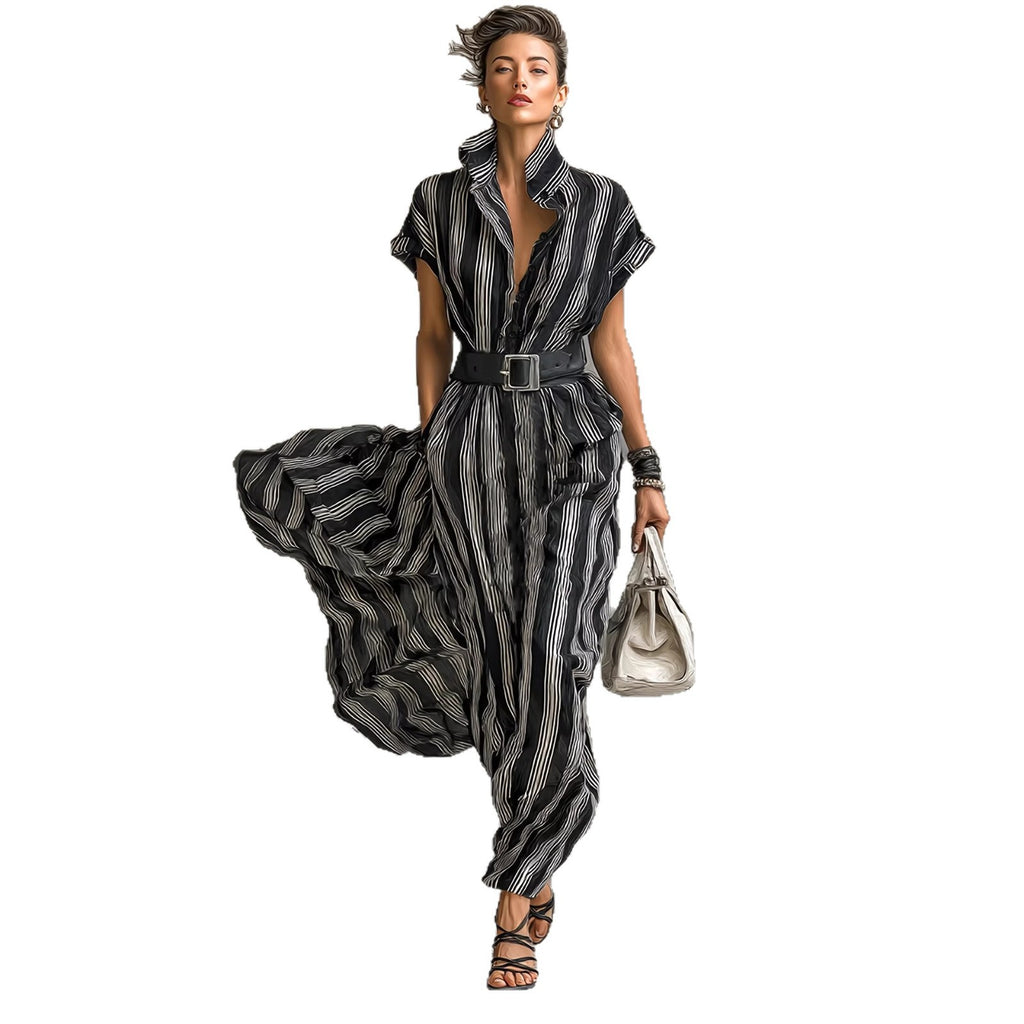 Elegant Striped Shirt Dress
