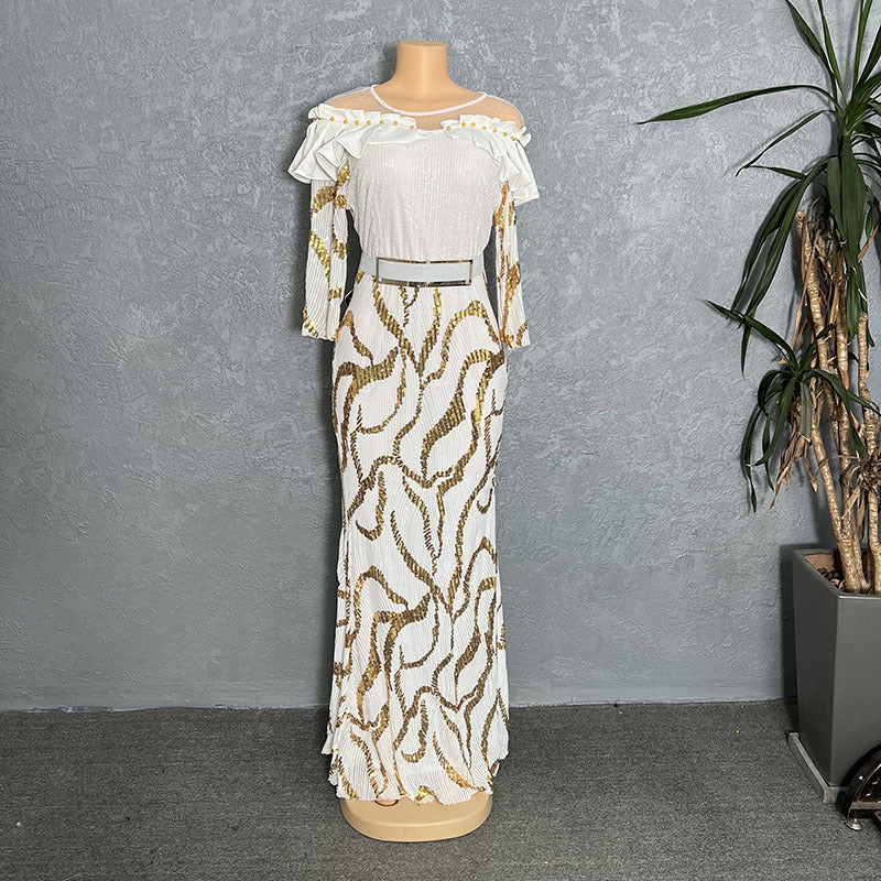 Sequined Embroidered Fishtail Maxi Dress