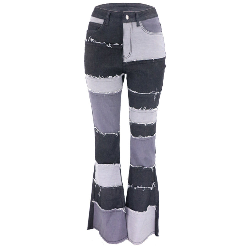 High-Waist Patchwork Flare Jeans