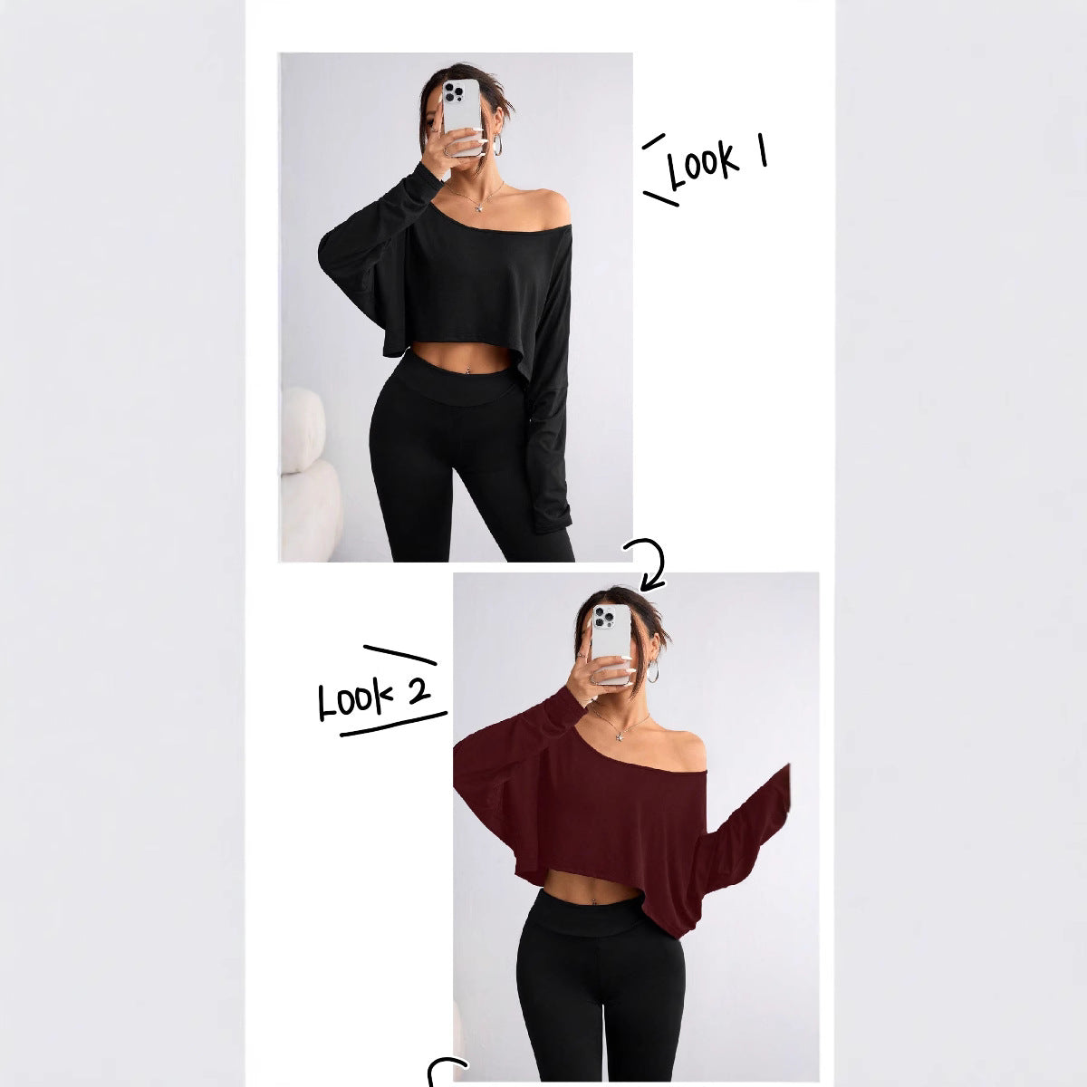 Cropped Loose-Fit Long Sleeve Top