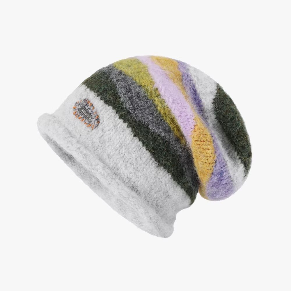 Retro Striped Color-Block Knit Beanie