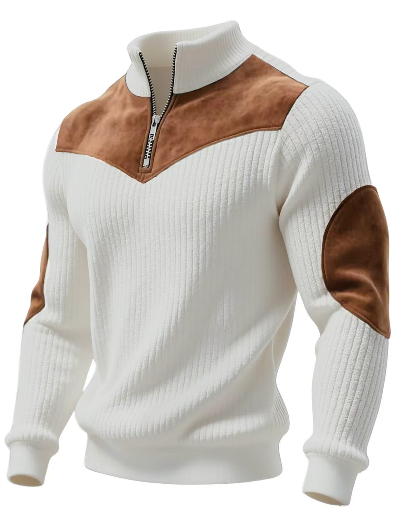 Color Block High Neck Zip Sweater