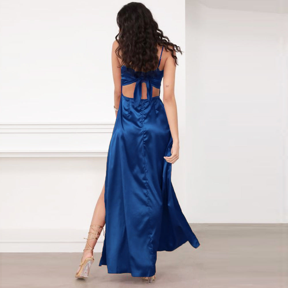 Satin Backless Long Slit Maxi Dress