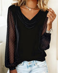 V-Neck Velvet Long-Sleeve Top