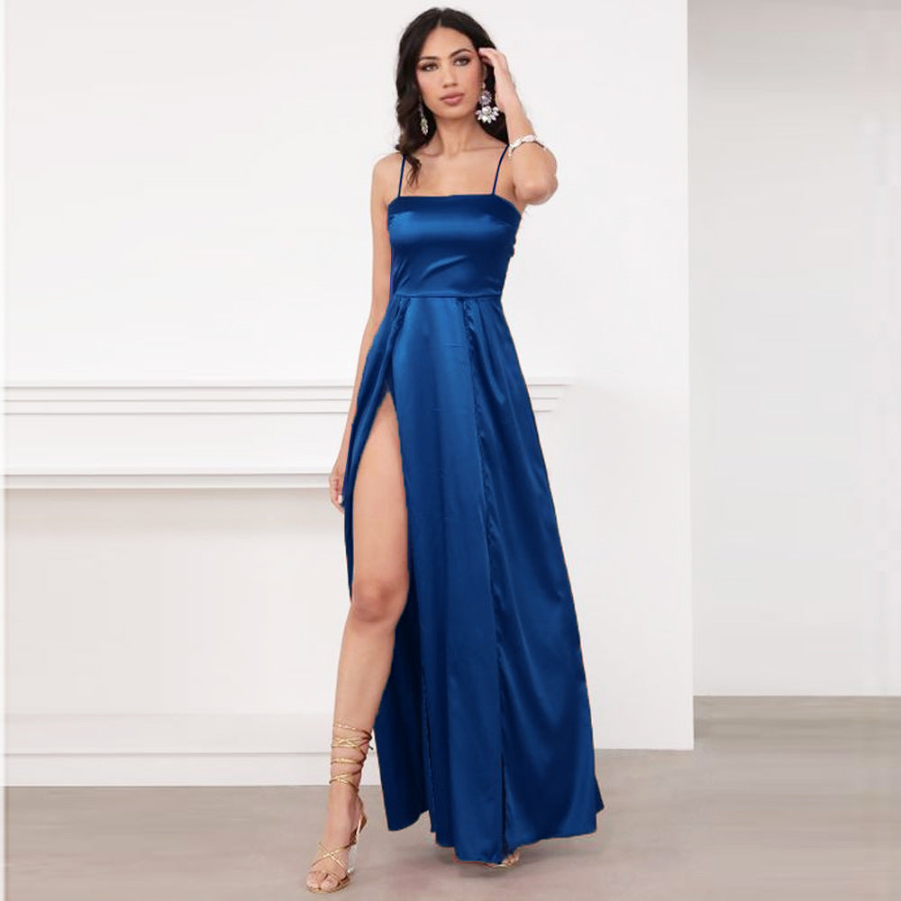 Satin Backless Long Slit Maxi Dress