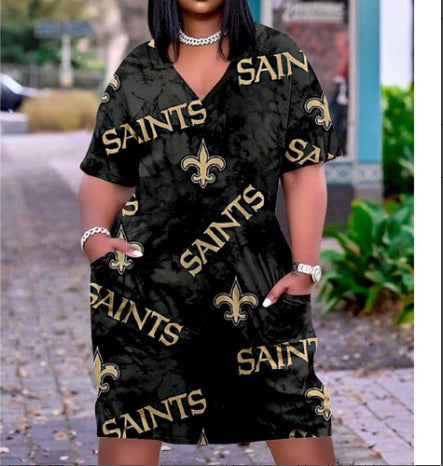 Loose Fit Digital Print Short Sleeve Street Style Dress