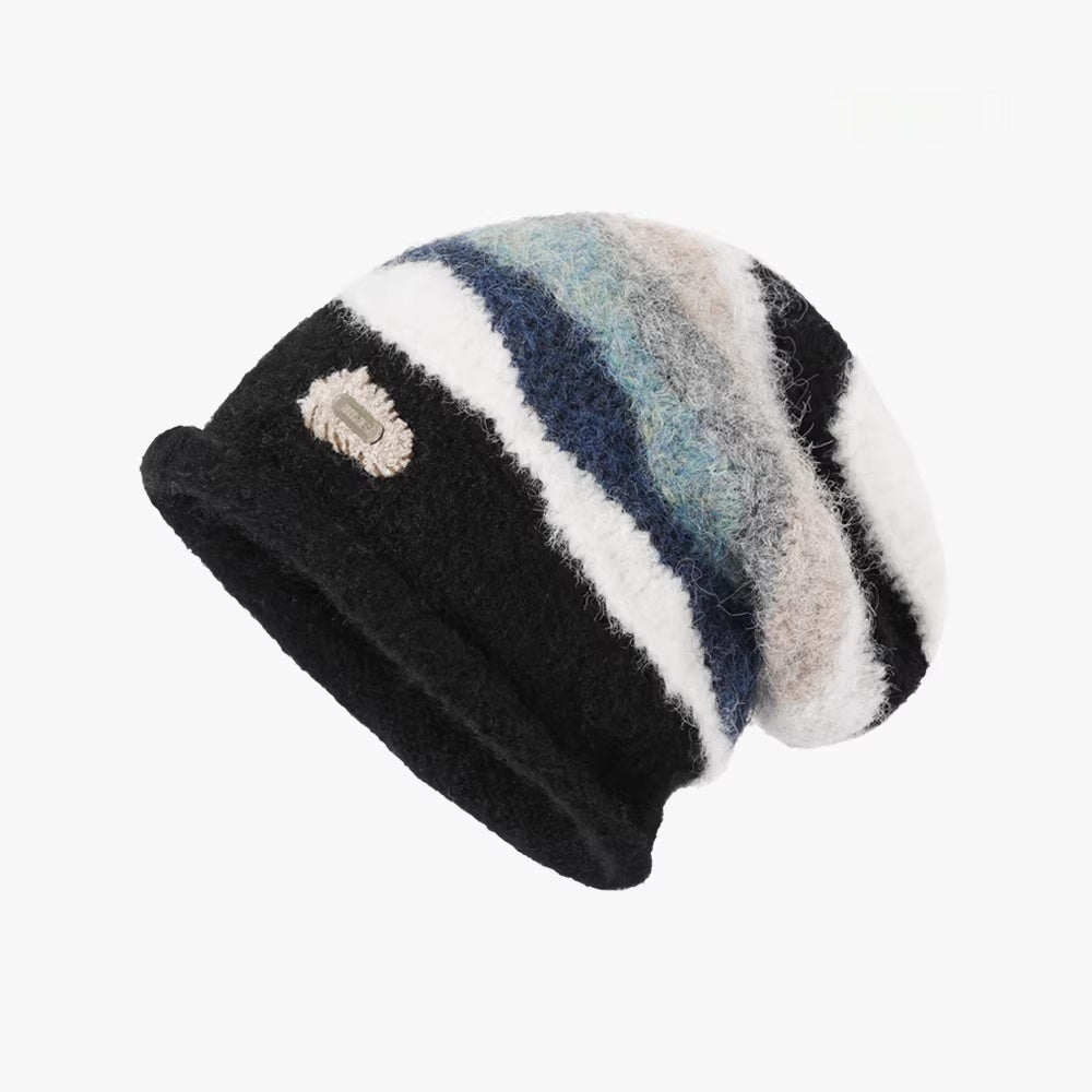 Retro Striped Color-Block Knit Beanie