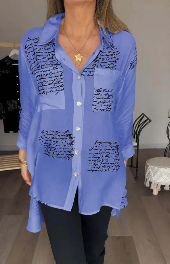 Loose Letter Print Long Sleeve Shirt