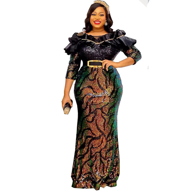 Sequined Embroidered Fishtail Maxi Dress