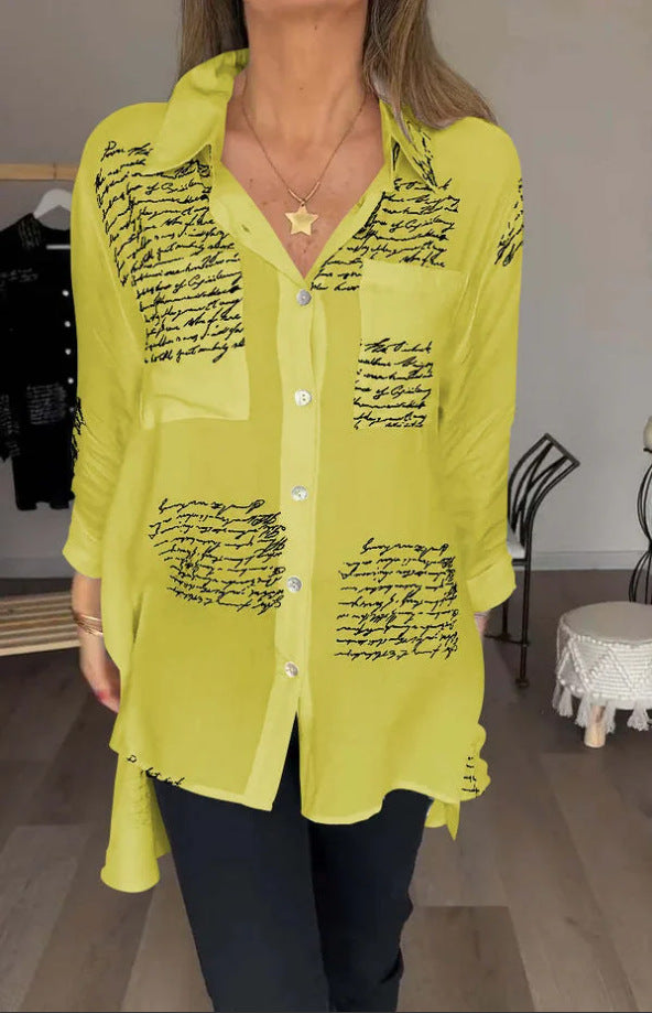 Loose Letter Print Long Sleeve Shirt