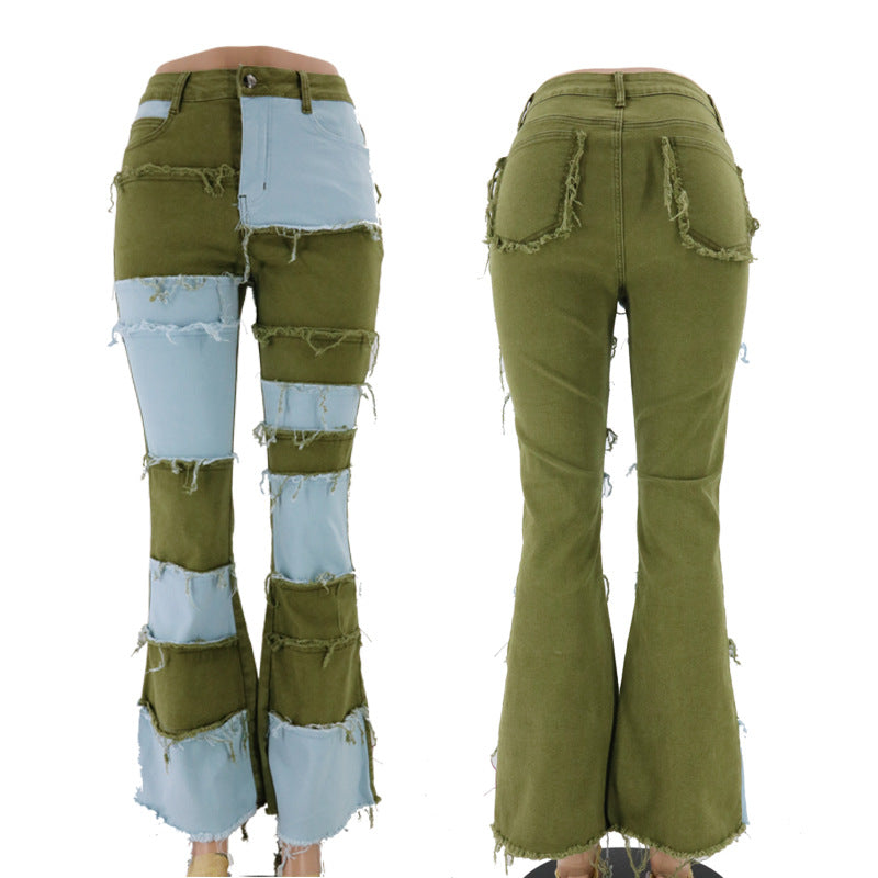High-Waist Patchwork Flare Jeans