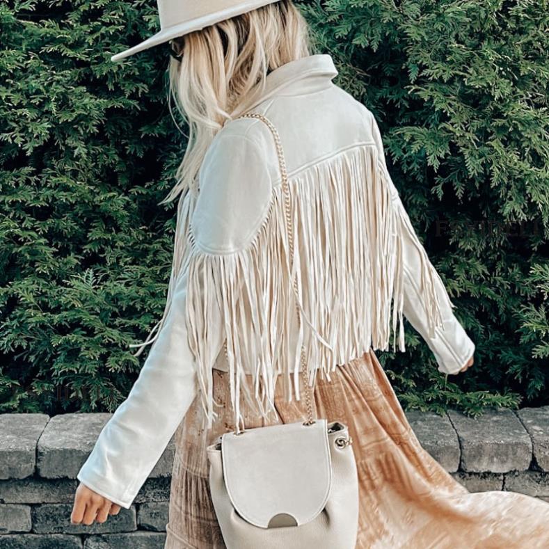 Western Muse Faux Suede Fringe Biker Jacket