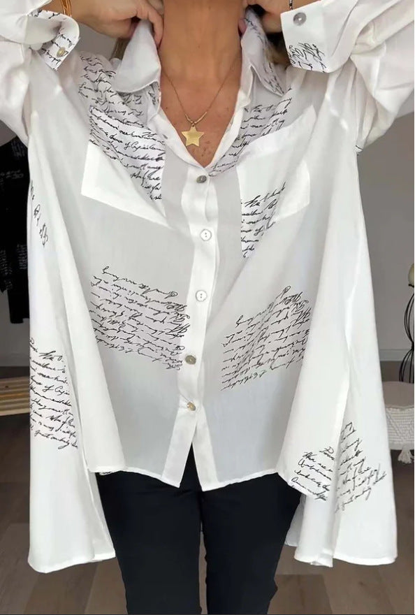 Loose Letter Print Long Sleeve Shirt