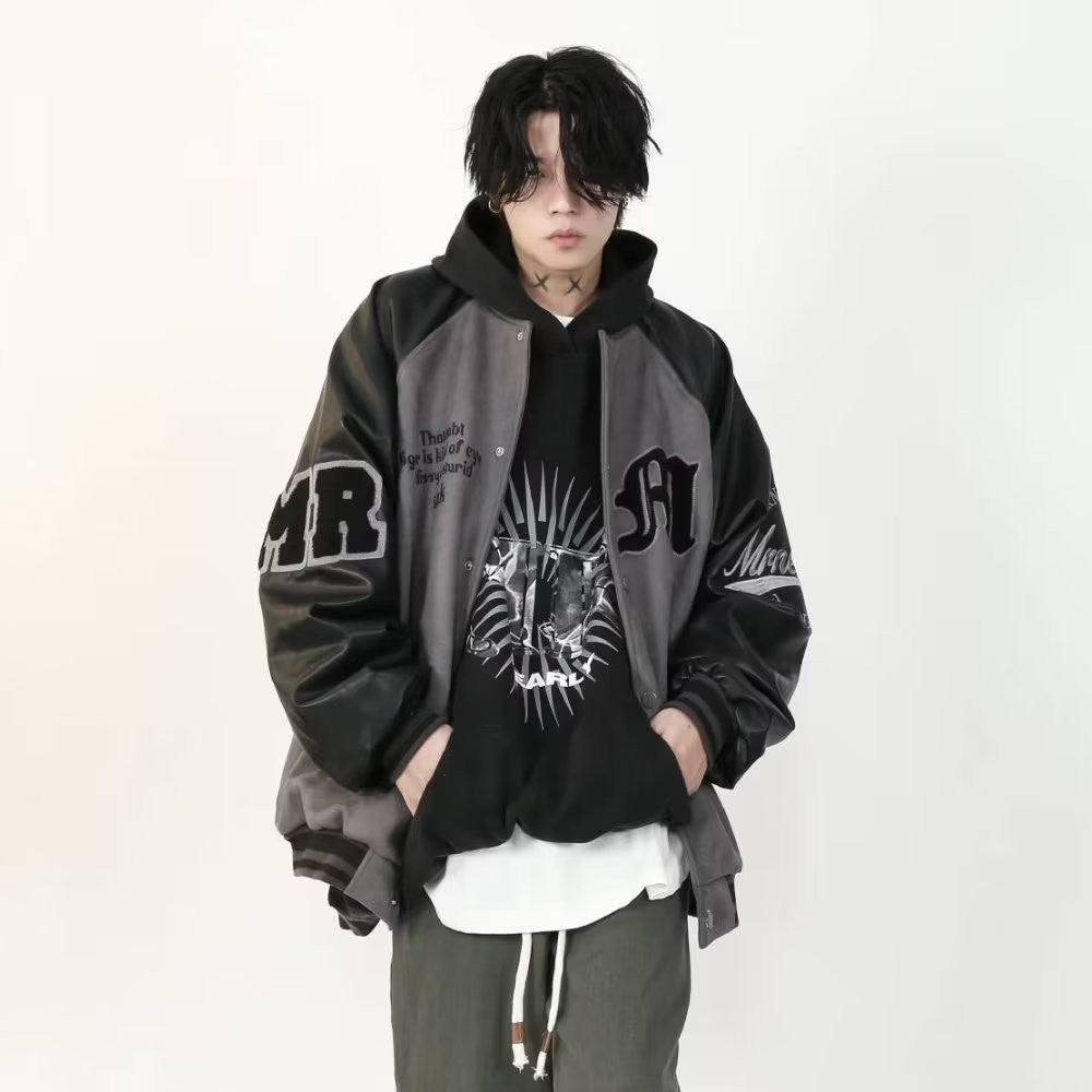 Embroidered Suede Bomber Jacket